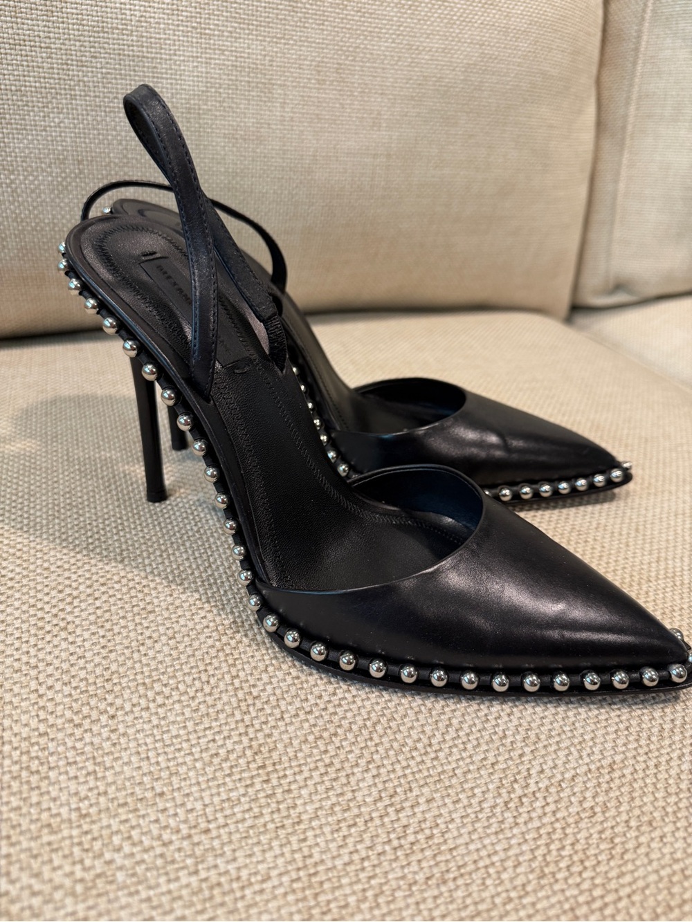 Alexander Wang Black Pointed Slingback Heels with Silver Studs - Rina